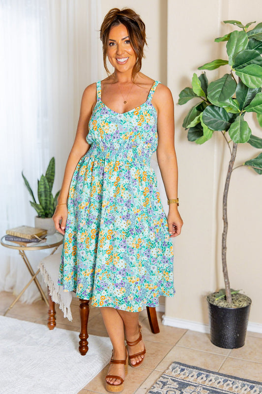 Cassidy Midi Dress - Mint and Lavender Floral