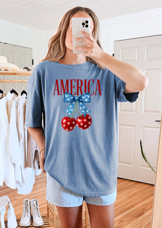 American Cherry Bow Comfort Colors T-Shirt