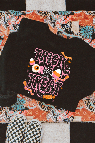 Pink Trick or Treat Black Sweatshirt