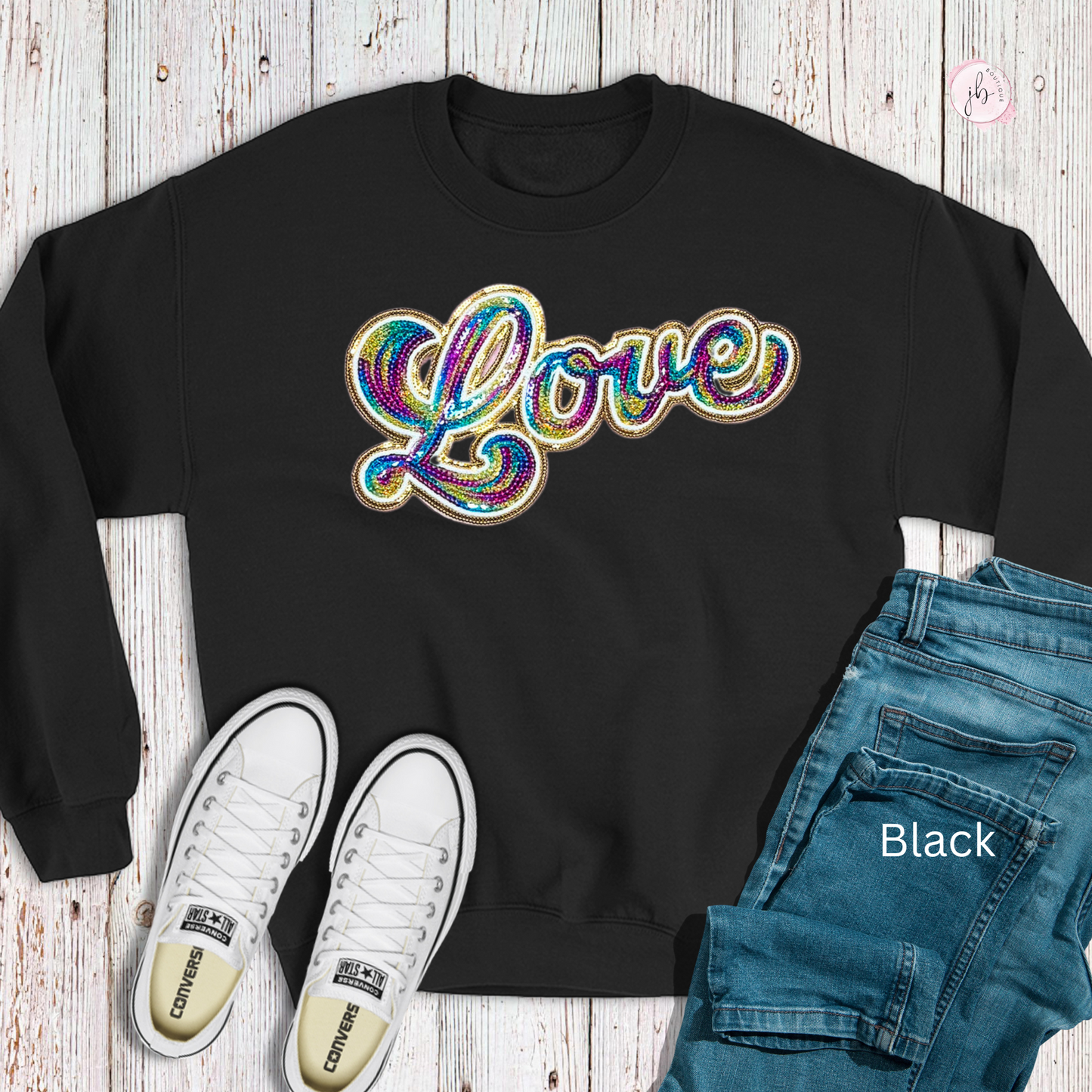 RAINBOW LOVE Sequin Patch SWEATSHIRT