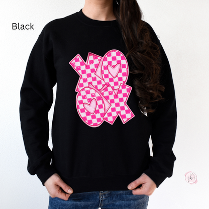 XOXO Pink Checkered Sequin Patch SWEATSHIRT