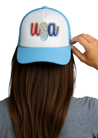 USA Sequin Patch Trucker Hat