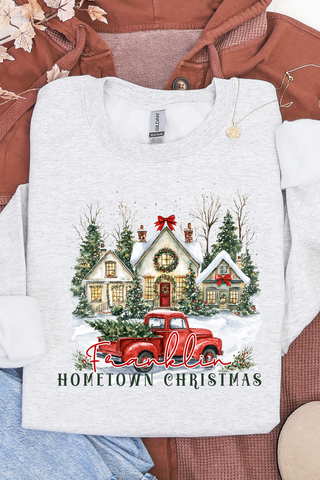 Personalize it Hometown Christmas Vintage House Red Truck Sweatshirt