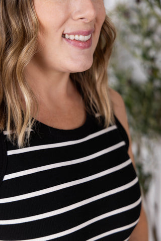 IN STOCK Mariah Ribbed Dress - Black Stripes FINAL SALE