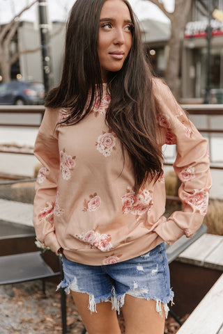 University SideSlit Pullover - Peachy Petals