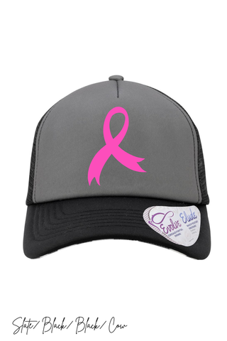 Pink  Ribbon Infinity Trucker Hat w/ Pony Tail Hole