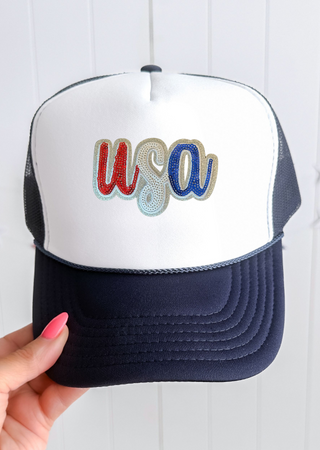 USA Sequin Patch Trucker Hat