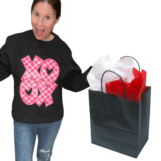 XOXO Pink Checkered Sequin Patch SWEATSHIRT