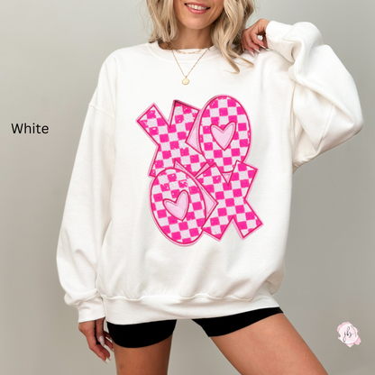 XOXO Pink Checkered Sequin Patch SWEATSHIRT