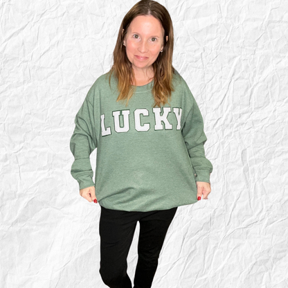 PREORDER: LUCKY Chenille letter Patched SWEATSHIRT