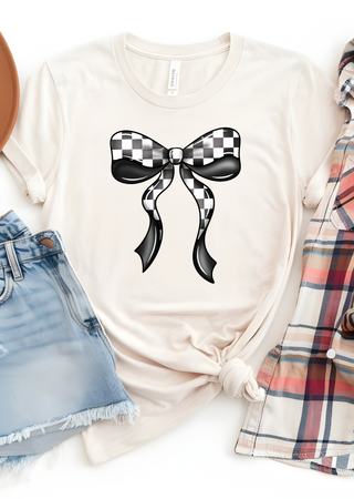 Checkered Bow Bella Canvas T-Shirt