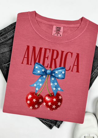 American Cherry Bow Comfort Colors T-Shirt