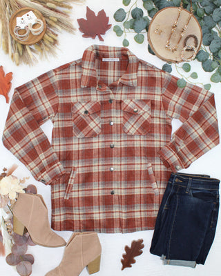 IN STOCK Norah Shacket - Brick Plaid