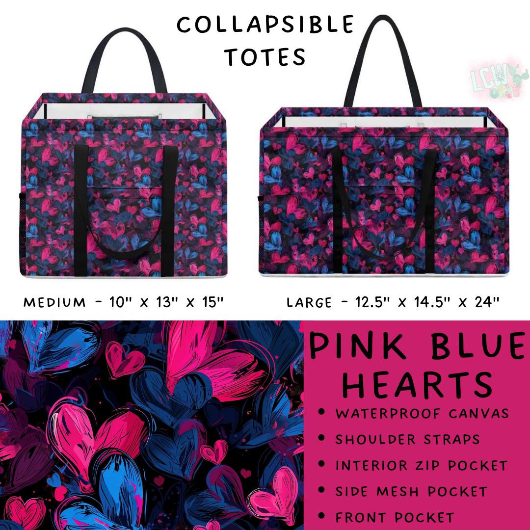 Batch #267 - Collapsible Totes - Closes 1/6 - ETA mid March - Pink Blue Hearts Collapsible Tote