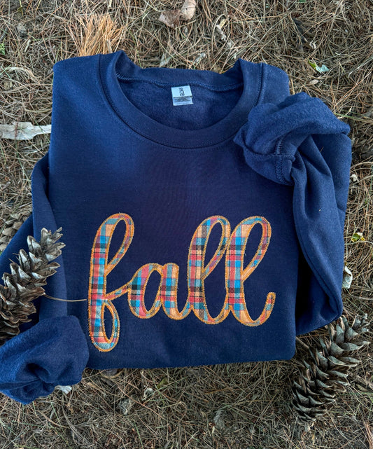 Fall Plaid on Navy Crewneck