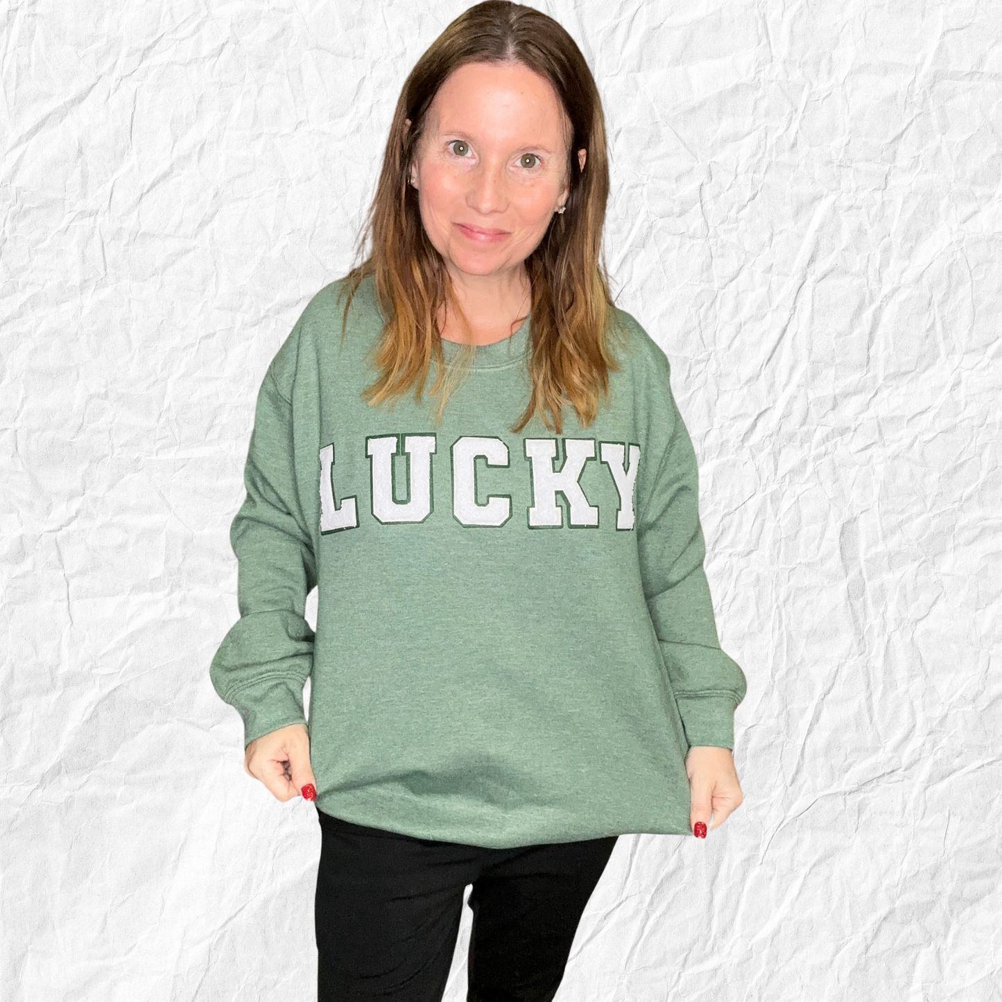 PREORDER: LUCKY Chenille letter Patched SWEATSHIRT