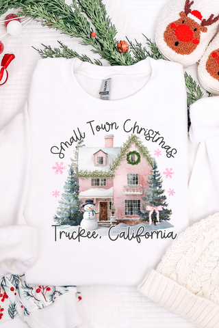 Personalize It Pink Small Town Christmas Sweatshirt
