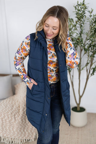 IN STOCK Harlow Long Vest - Navy