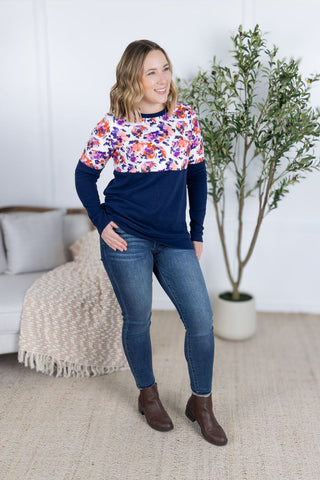 IN STOCK Natalie Pullover - Autumn Purple Abstract and Navy FINAL SALE