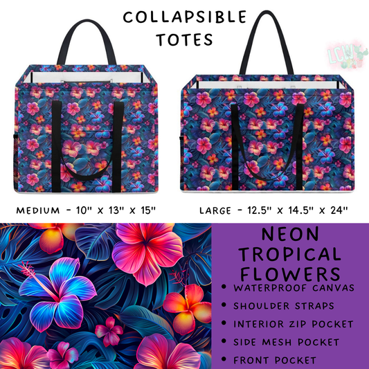 Batch #267 - Collapsible Totes - Closes 1/6 - ETA mid March - Neon Tropical Flowers Collapsible Tote