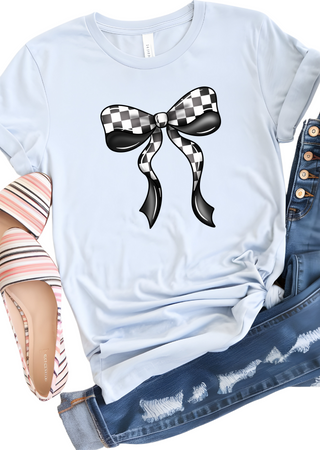 Checkered Bow Bella Canvas T-Shirt