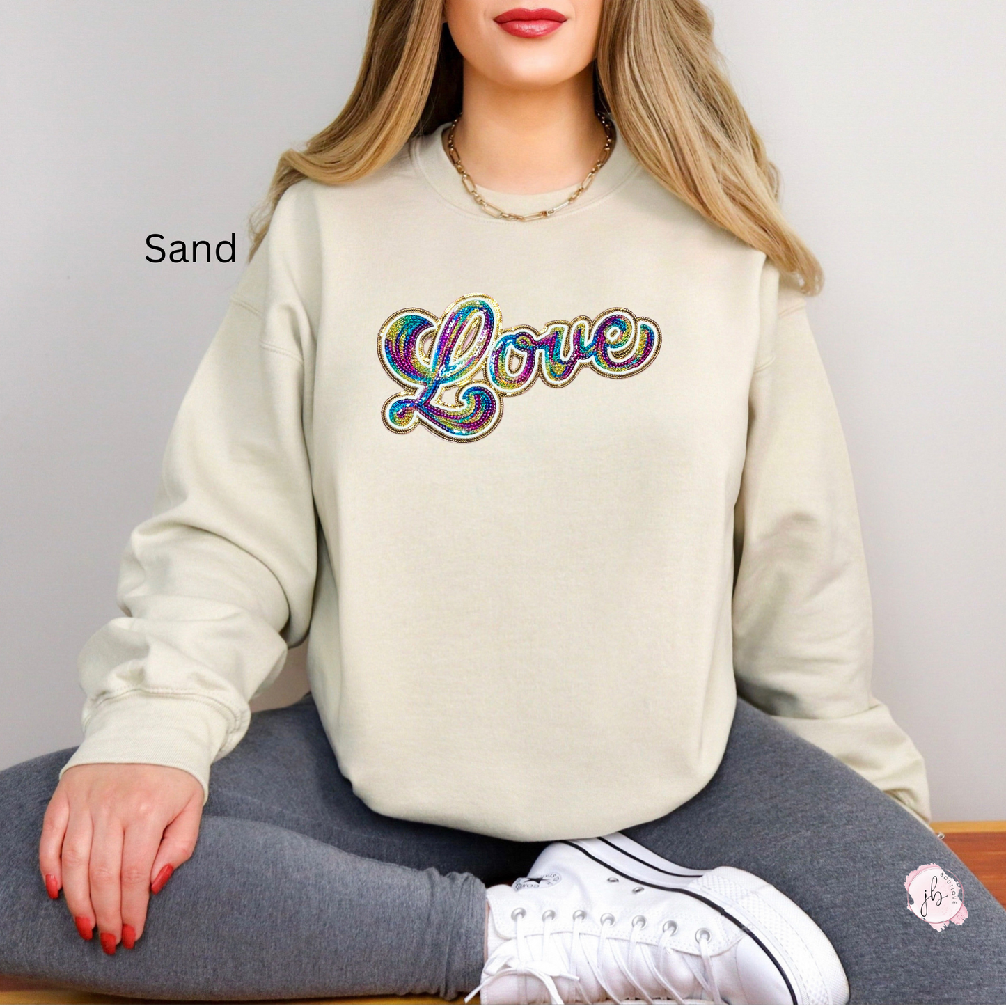 RAINBOW LOVE Sequin Patch SWEATSHIRT