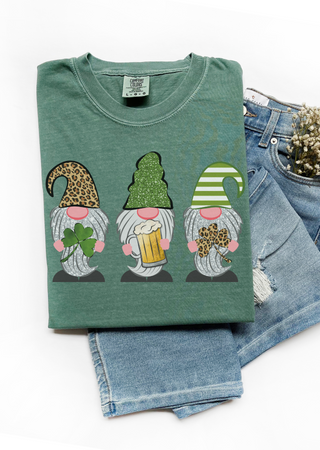 St Patricks Three Gnome Beer Light Green Comfort Colors T-Shirt