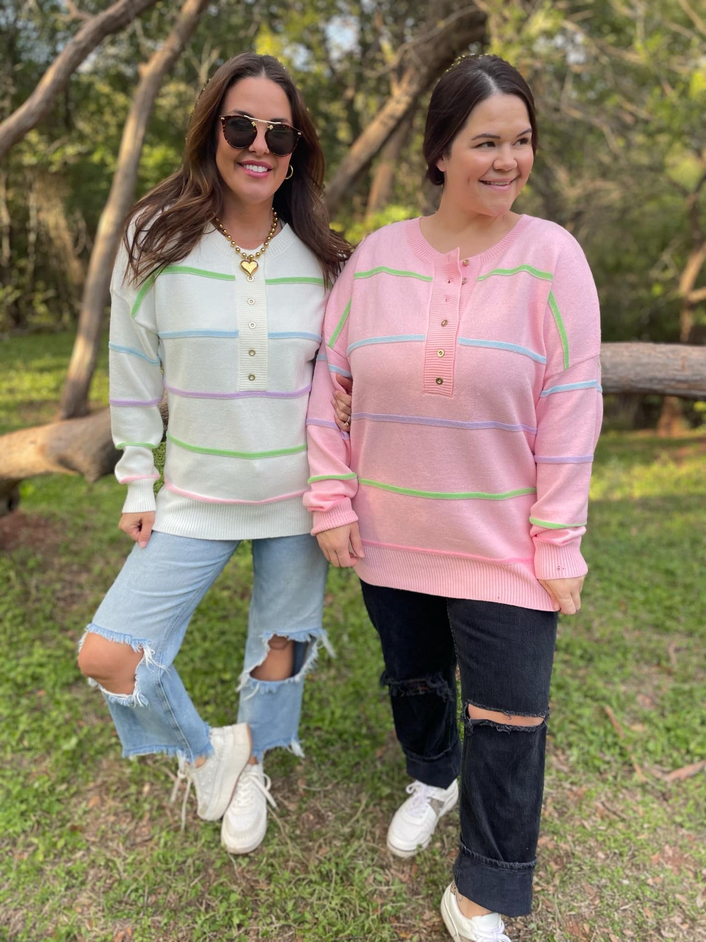 PREORDER: Just Too Good Rainbow Striped Sweater in Two Colors