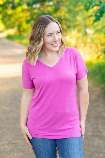 Chloe Cozy Tee - Magenta | Women's V-Neck Top