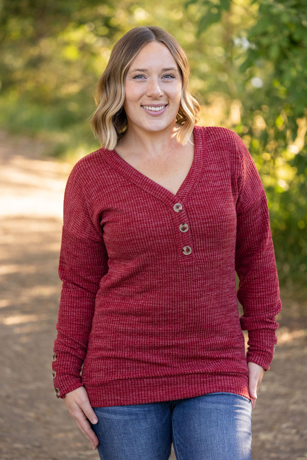 Brittney Button Sweater - Berry | Women's Long Sleeve