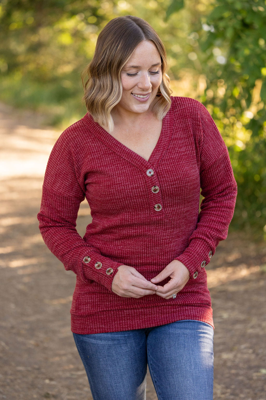 Brittney Button Sweater - Berry | Women's Long Sleeve