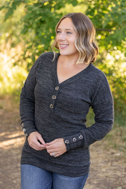 Brittney Button Sweater - Charcoal | Women's Long Sleeve