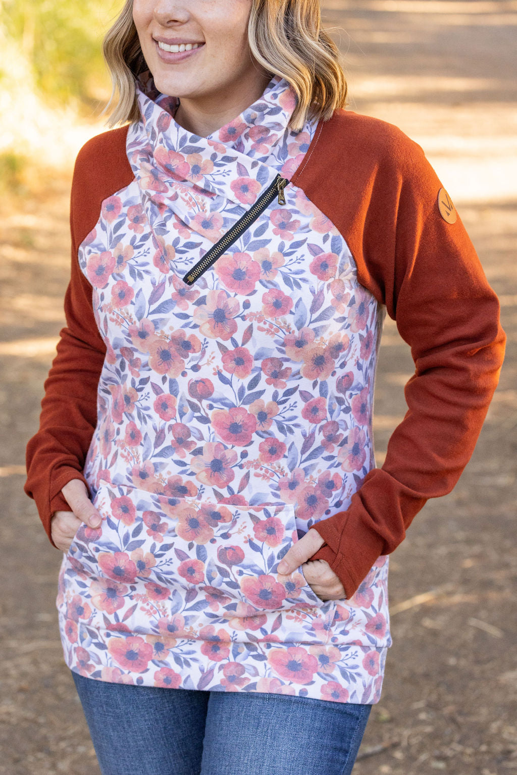 IN STOCK Zoey ZipCowl - Fall Floral and Rust