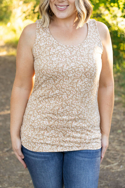 Luxe Crew Tank - Tan Floral | Women's Tank Top