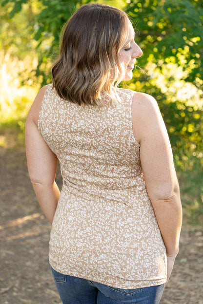 Luxe Crew Tank - Tan Floral | Women's Tank Top