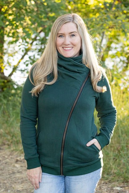 Quinn ZipUp Cowl - Evergreen | Women's Hoodie