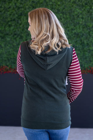 IN STOCK Soft Classic HalfZip Hoodie - Evergreen and Burgundy Stripes