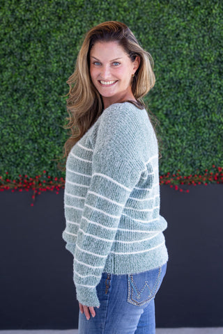 IN STOCK Cozy Striped Sweater - Green FINAL SALE