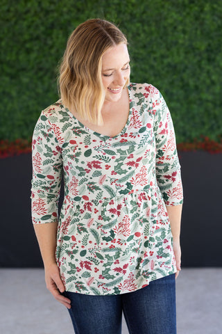 IN STOCK 3/4 Sleeve Sarah Ruffle - Holiday Berry FINAL SALE