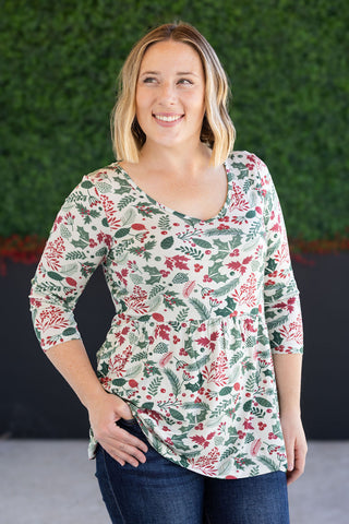 IN STOCK 3/4 Sleeve Sarah Ruffle - Holiday Berry FINAL SALE