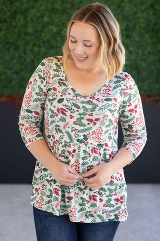 IN STOCK 3/4 Sleeve Sarah Ruffle - Holiday Berry FINAL SALE