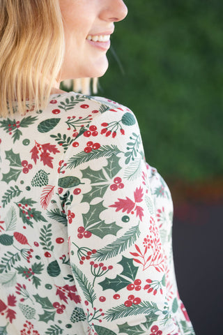 IN STOCK 3/4 Sleeve Sarah Ruffle - Holiday Berry FINAL SALE