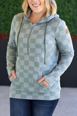 IN STOCK HalfZip Hoodie - Olive Checkers