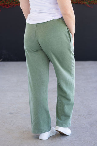 IN STOCK Wide Leg Vintage Wash Bottoms - Olive FINAL SALE