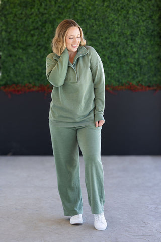 IN STOCK Wide Leg Vintage Wash Bottoms - Olive FINAL SALE