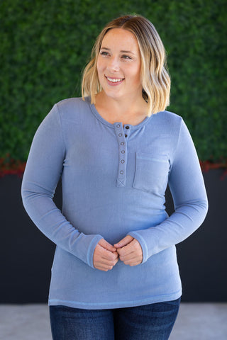IN STOCK Georgia Long Sleeve Top - Dusty Blue