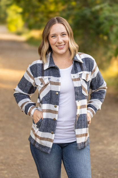 Norah Plaid Shacket - Navy and Tan | Women's Shacket