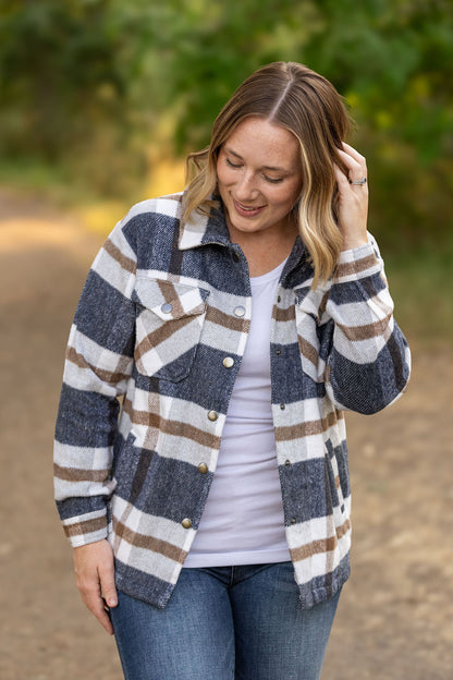 Norah Plaid Shacket - Navy and Tan | Women's Shacket