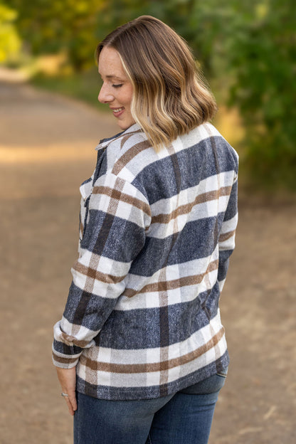 Norah Plaid Shacket - Navy and Tan | Women's Shacket