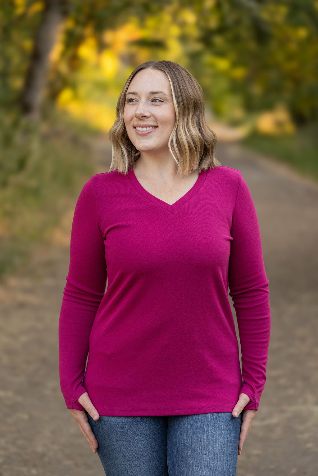 Leah Long Sleeve Top - Magenta | Women's Casual Top